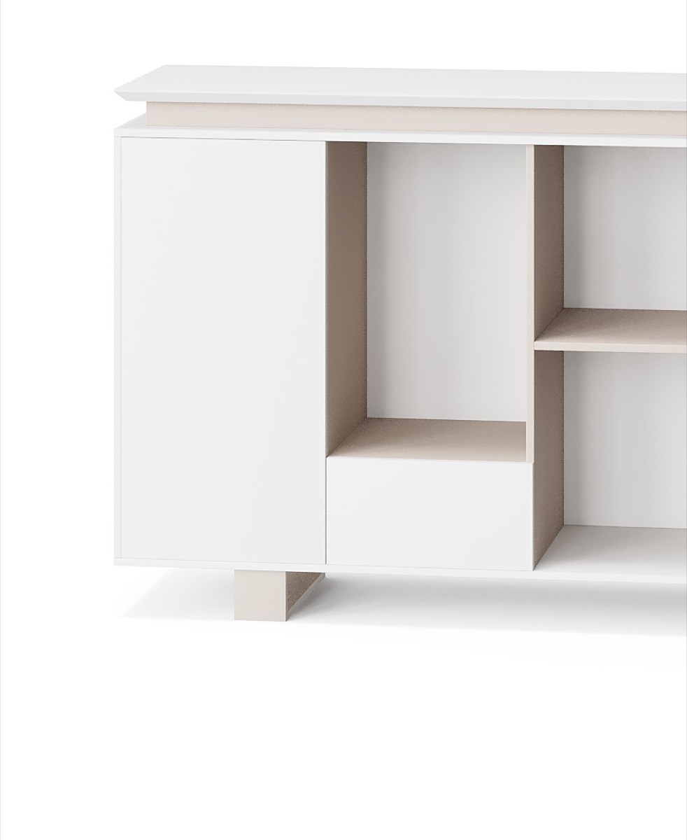 Lemari Buku Putih Pintu Handleless — detail fitur 1
