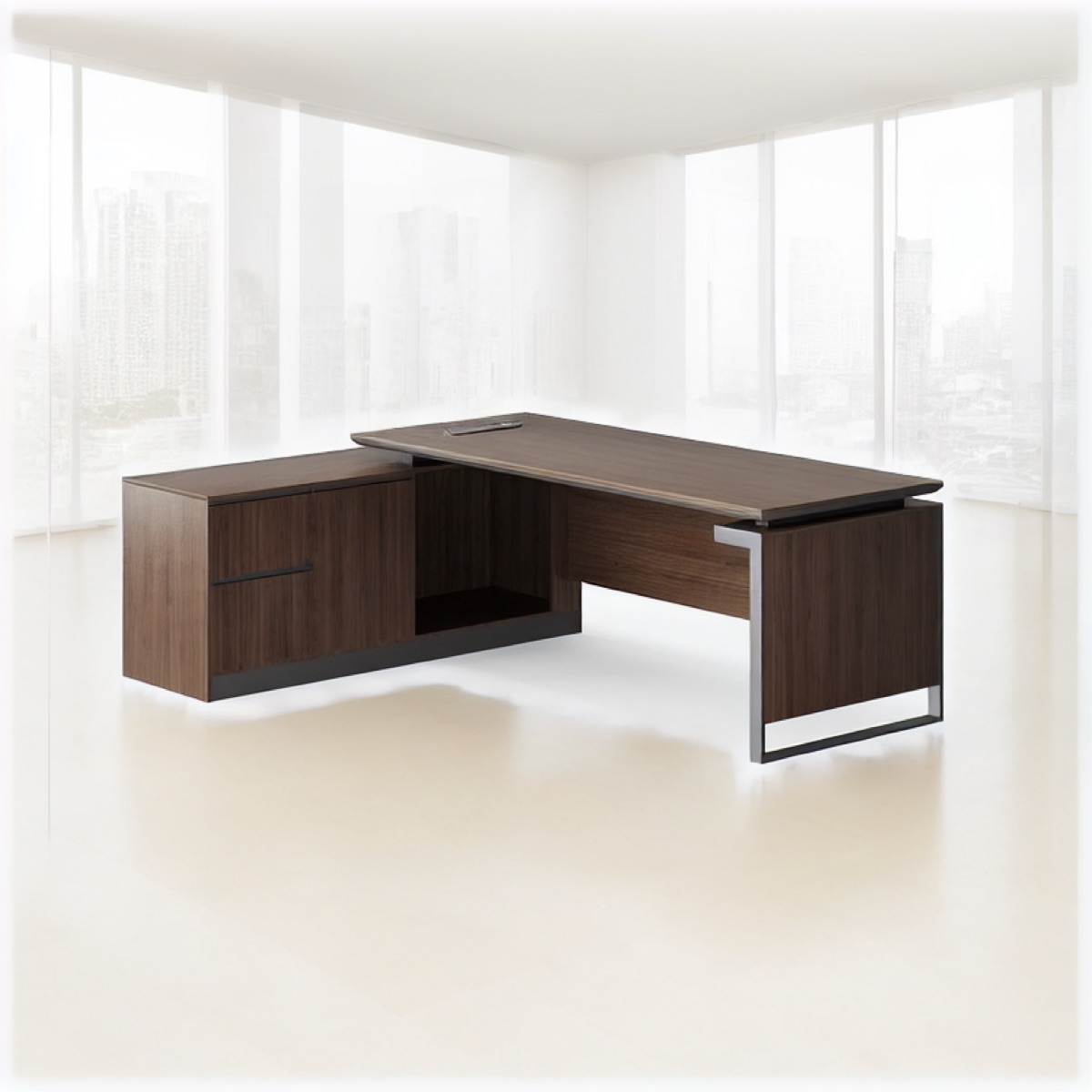 L-Shape Director Desk + Return Cabinet — office scene