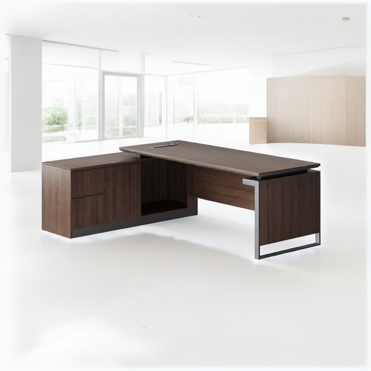 L-Shape Director Desk + Return Cabinet — office scene