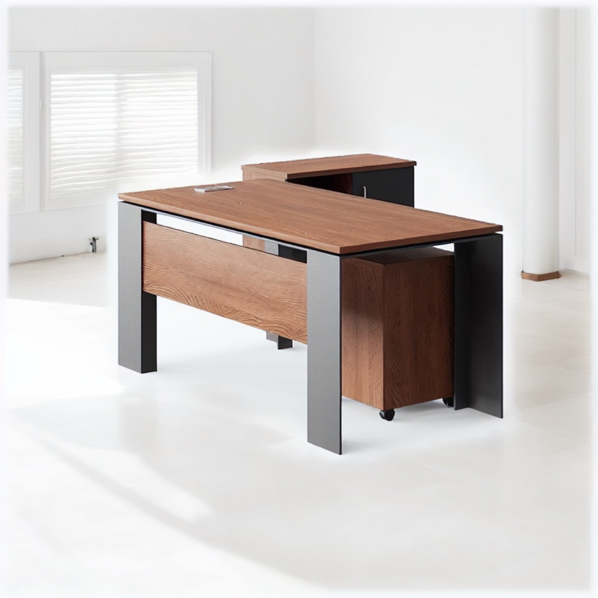 Wood L-Shape Executive Desk + Under-Drawers — office scene