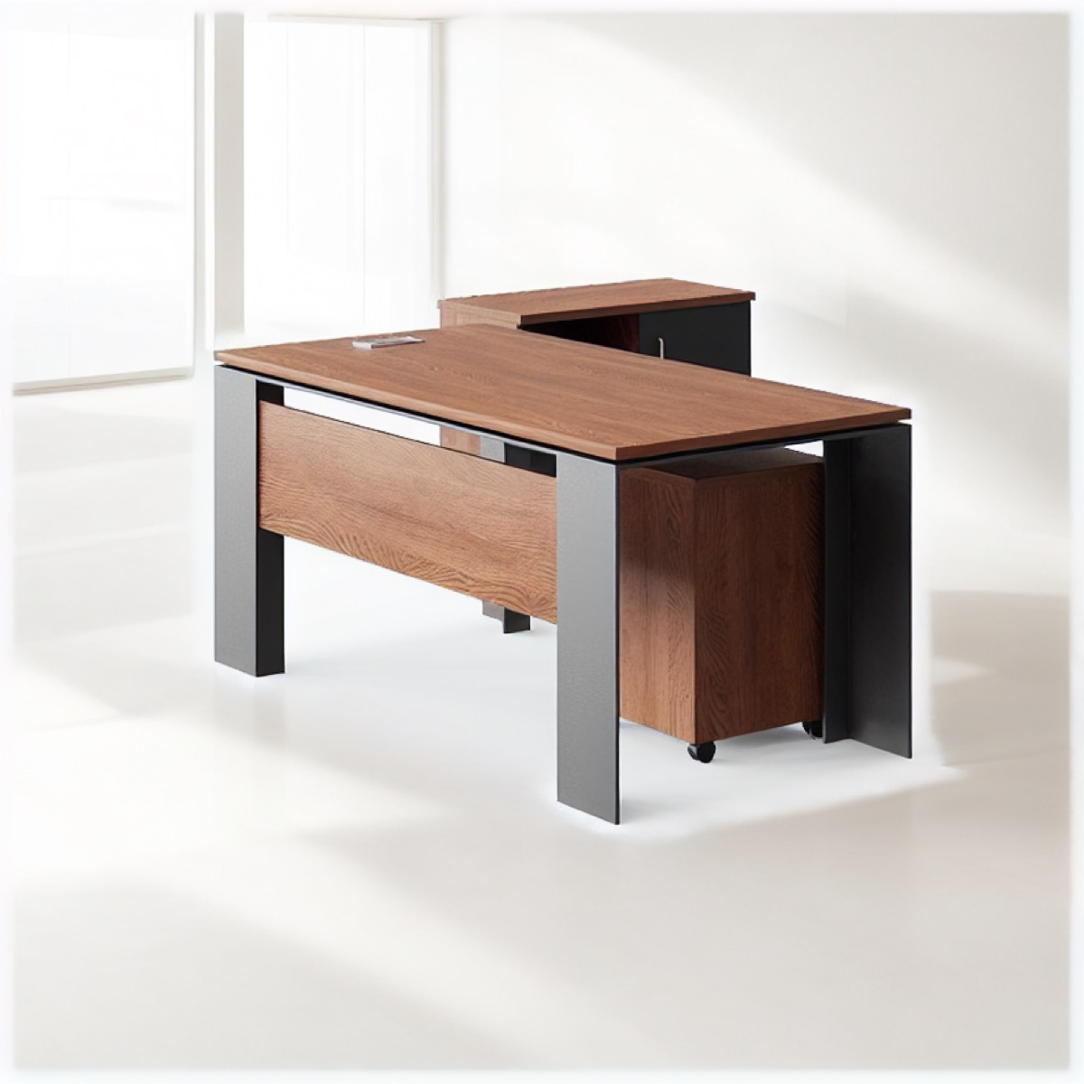 Wood L-Shape Executive Desk + Under-Drawers — office scene