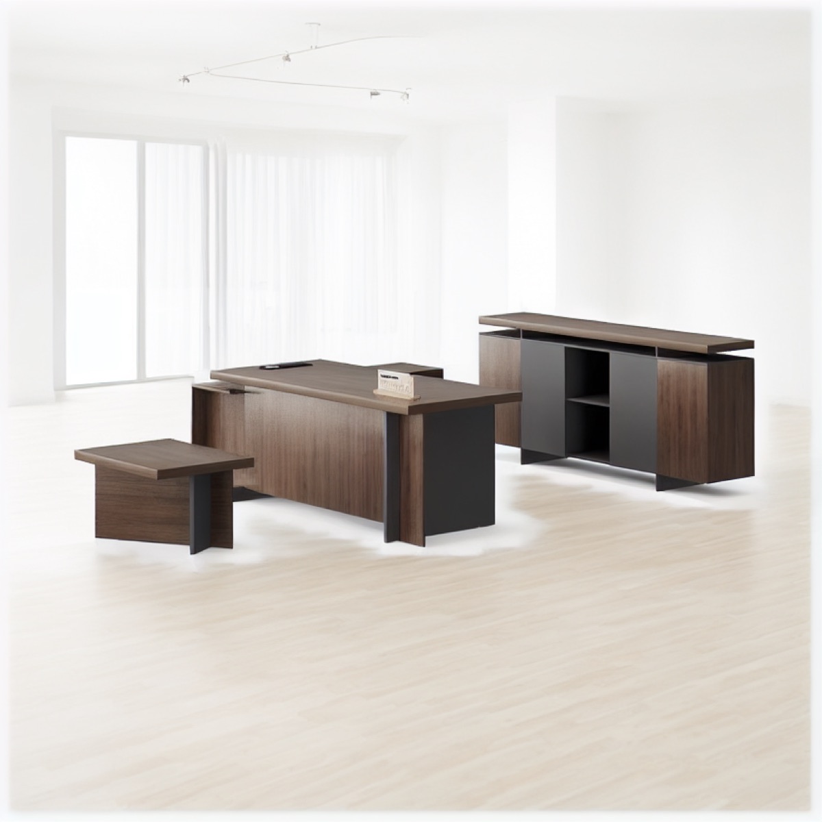 L-Shape Director Desk Set + Side Cabinet — office scene