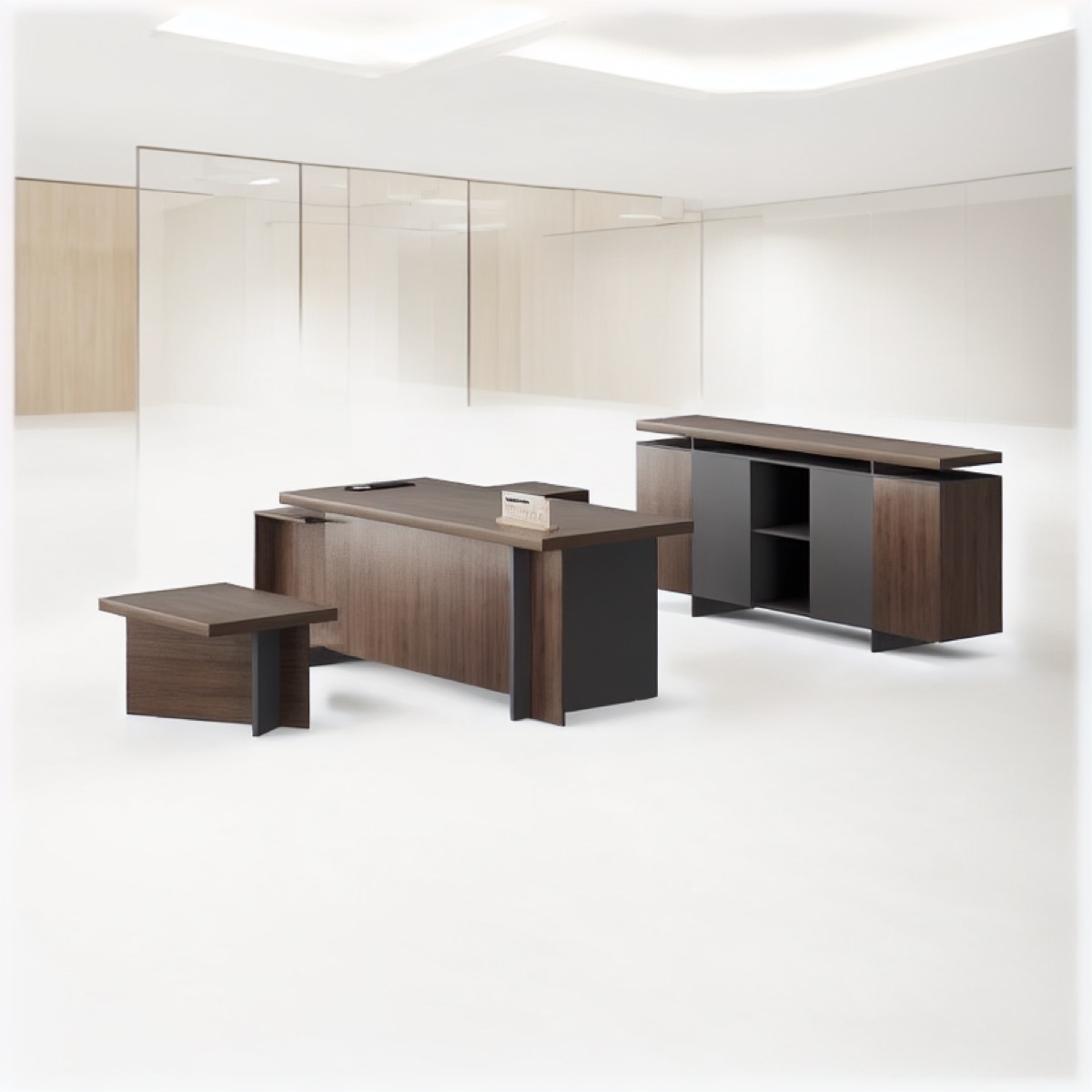 L-Shape Director Desk Set + Side Cabinet — office scene