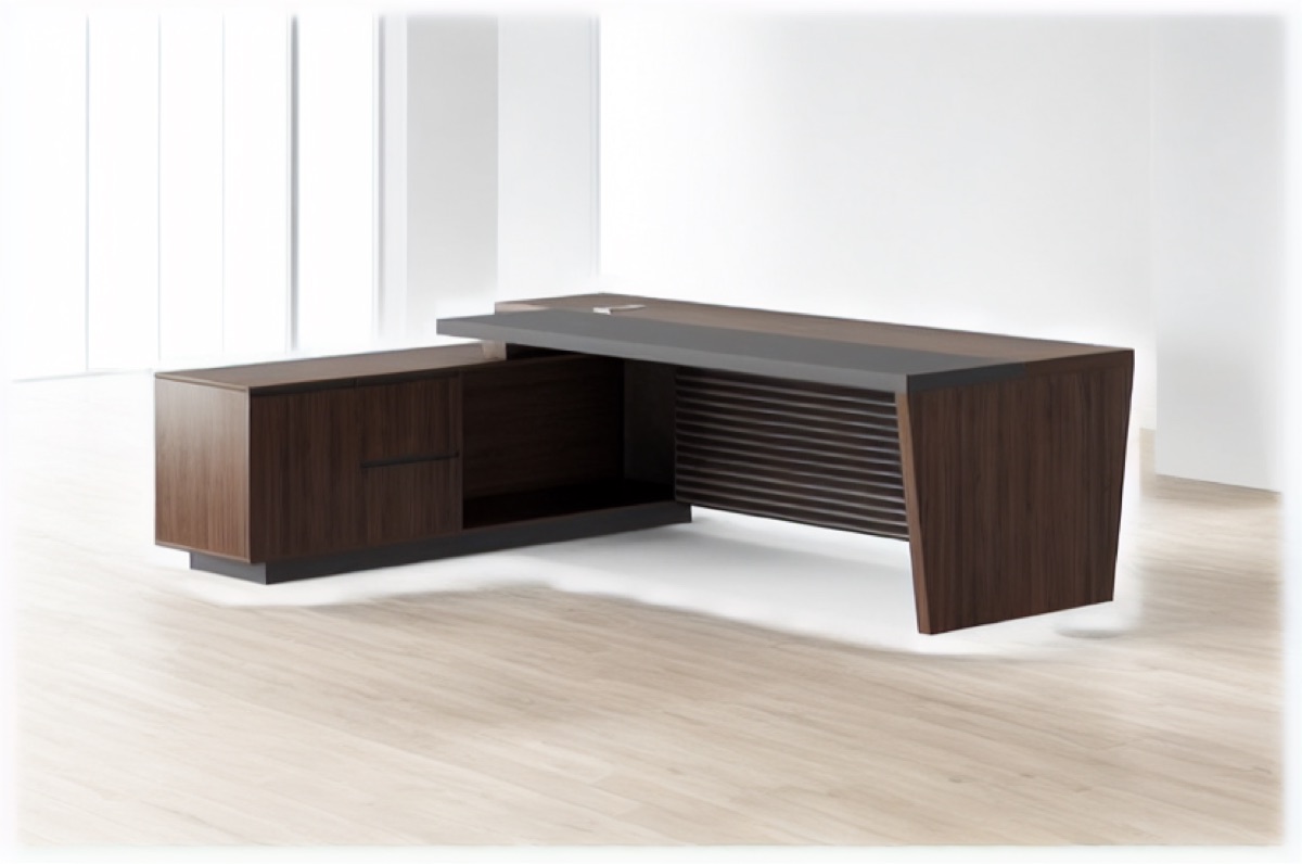 L-Shape Director Desk with Slatted Panel — office scene