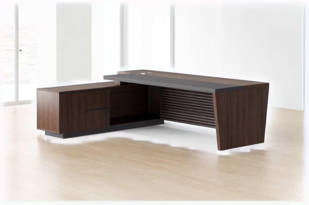 L-Shape Director Desk with Slatted Panel — office scene