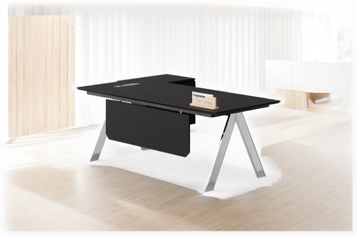 Black L-Shape Director Desk with A-Frame Legs — office scene