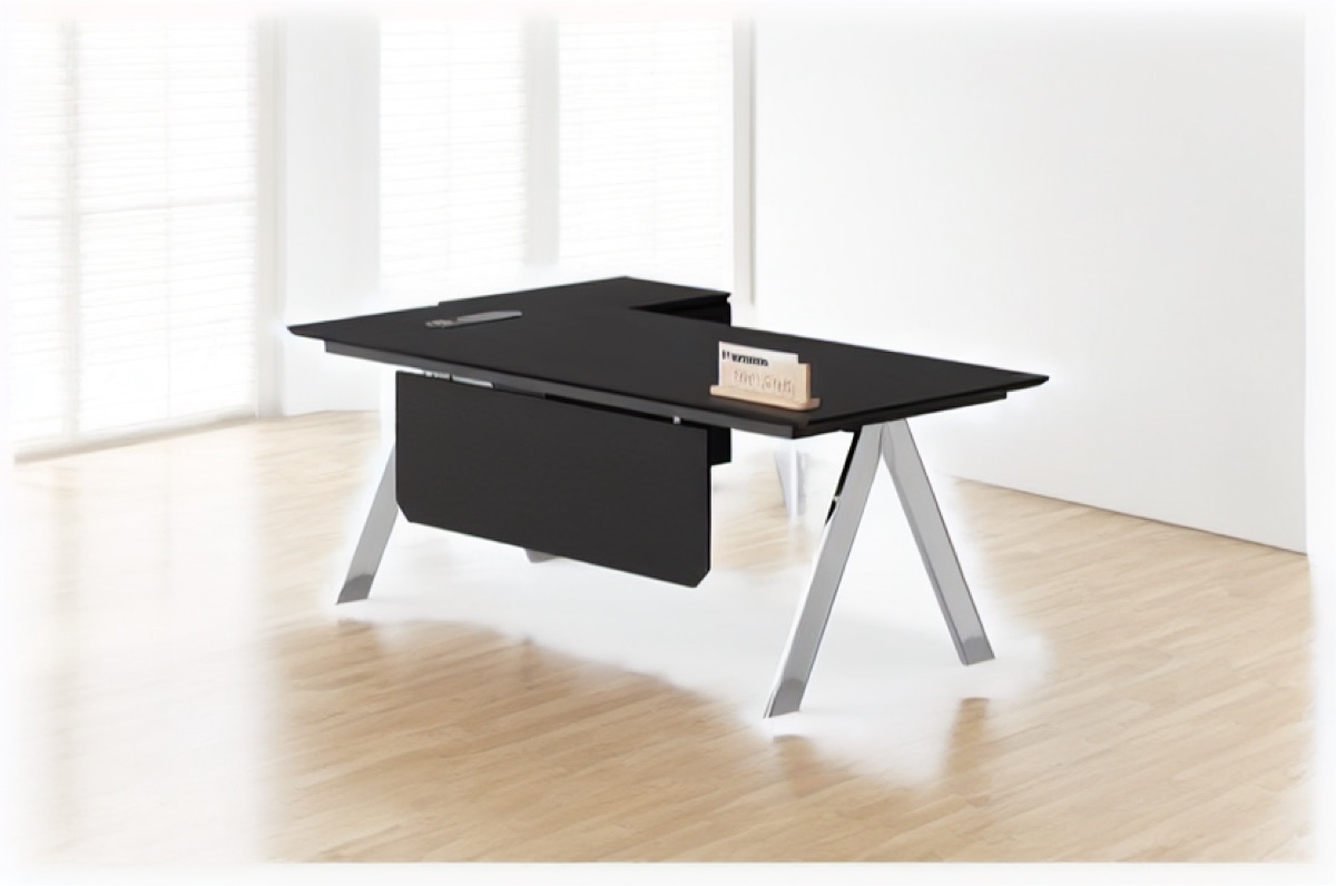 Black L-Shape Director Desk with A-Frame Legs — office scene