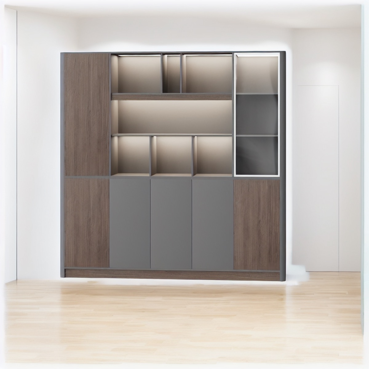 Kabinet Arsip Display LED & Kaca Susu — situasi kantor