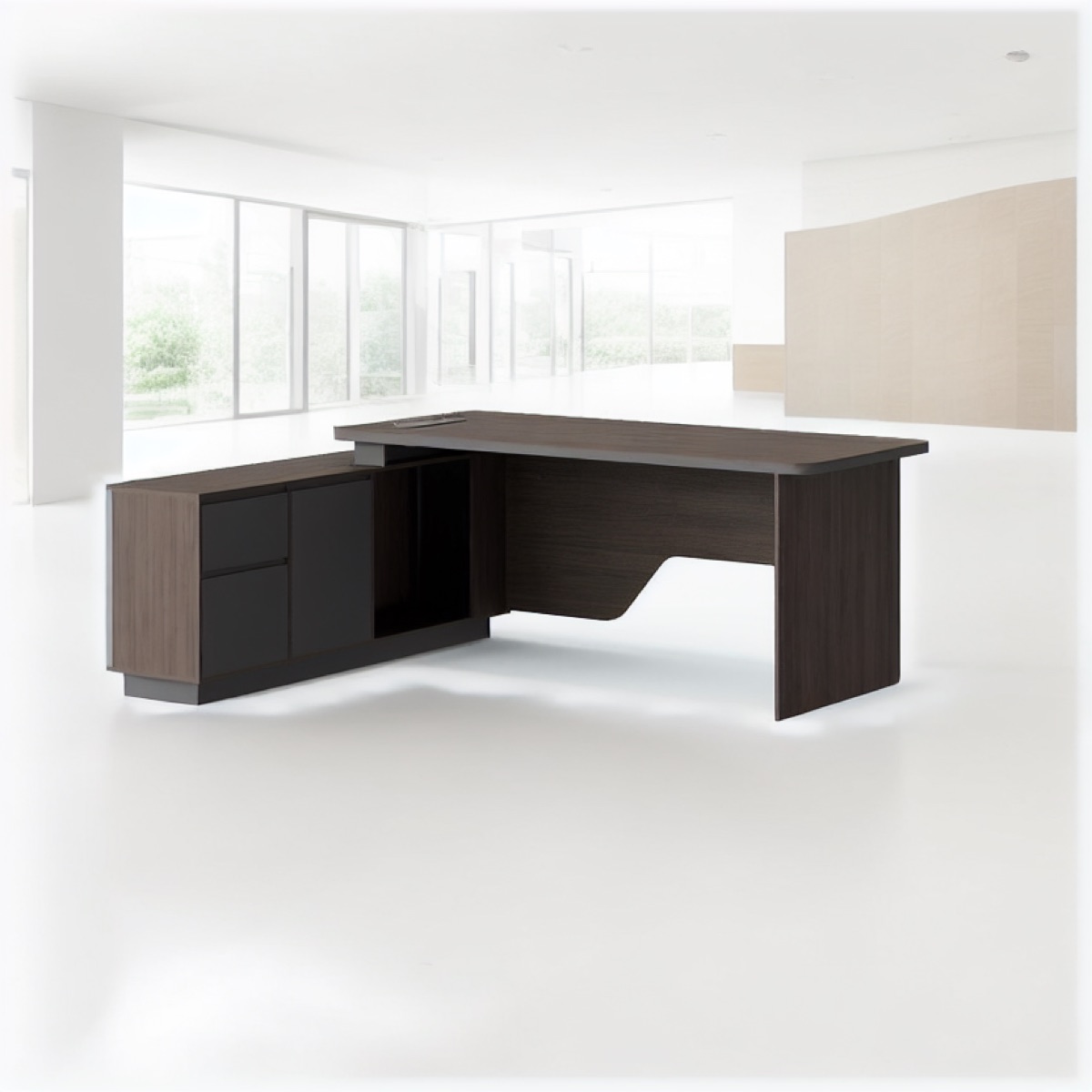 L-Shape Director Desk + Full Side Cabinet — office scene