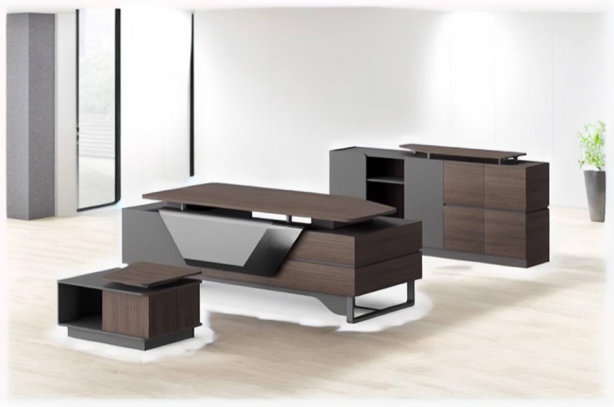 L-Shape Director Desk + Coffee Table — office scene