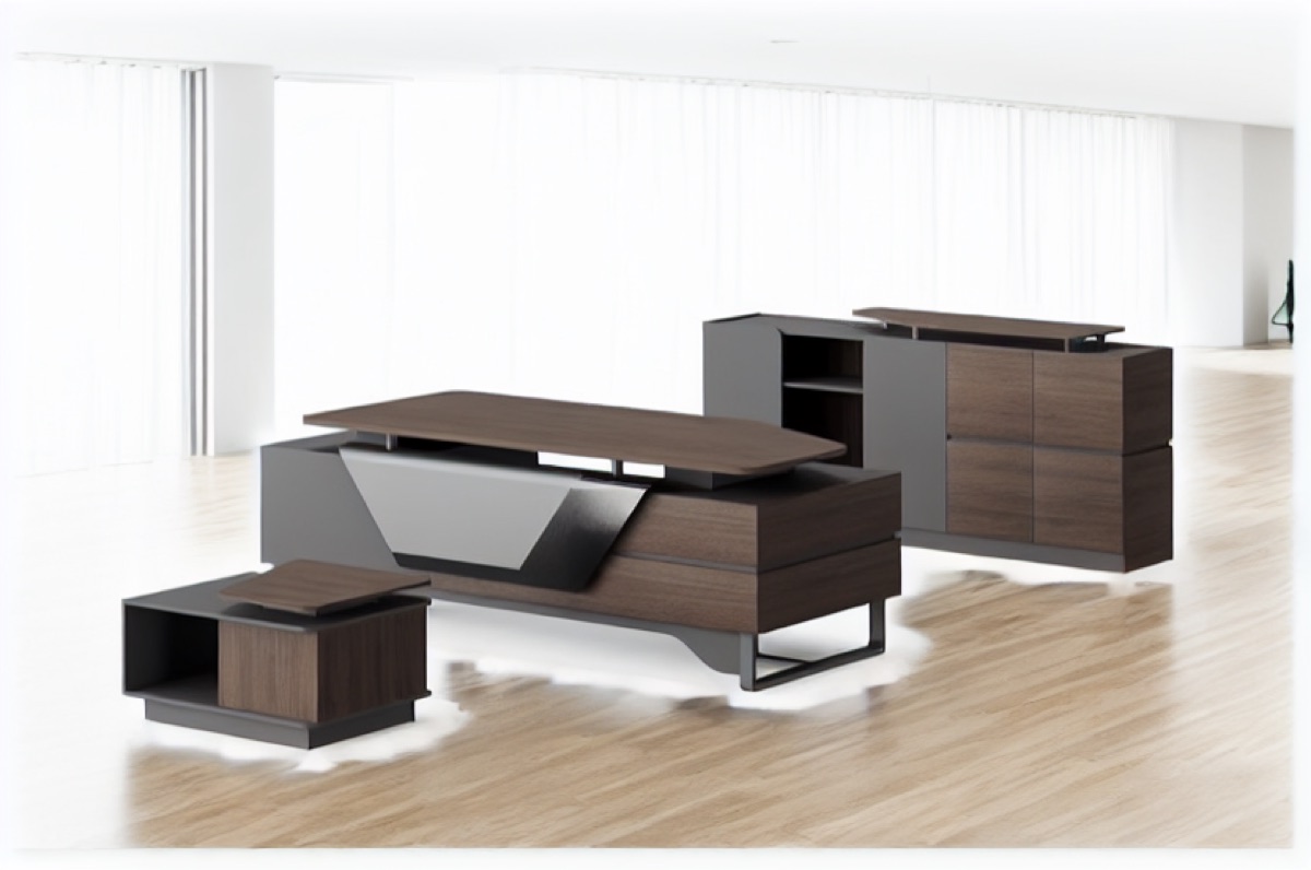 L-Shape Director Desk + Coffee Table — office scene