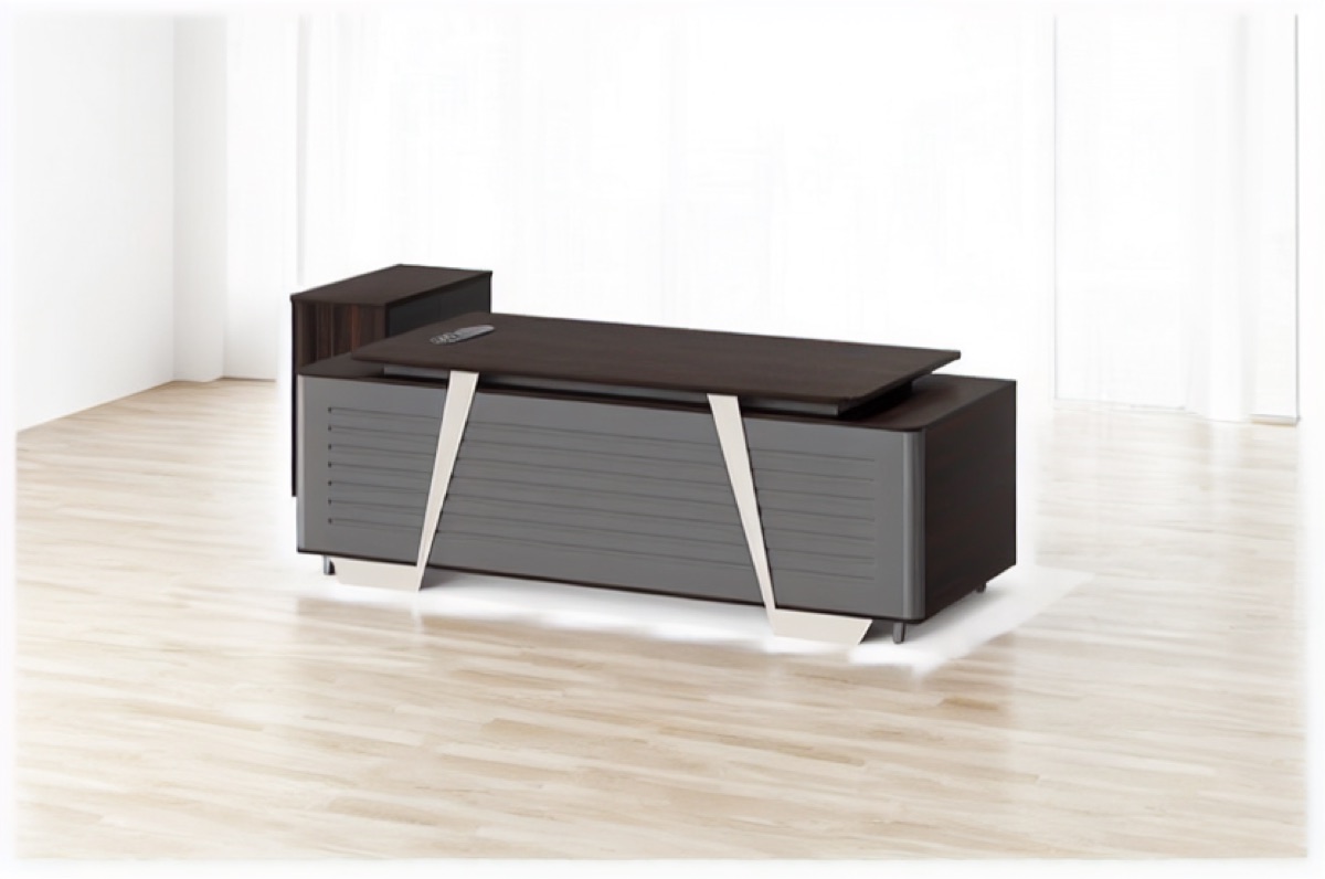 Director L-Desk with Monitor Stand — office scene