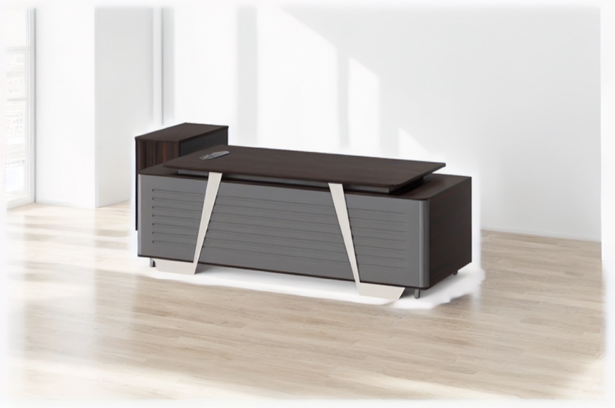 Director L-Desk with Monitor Stand — office scene