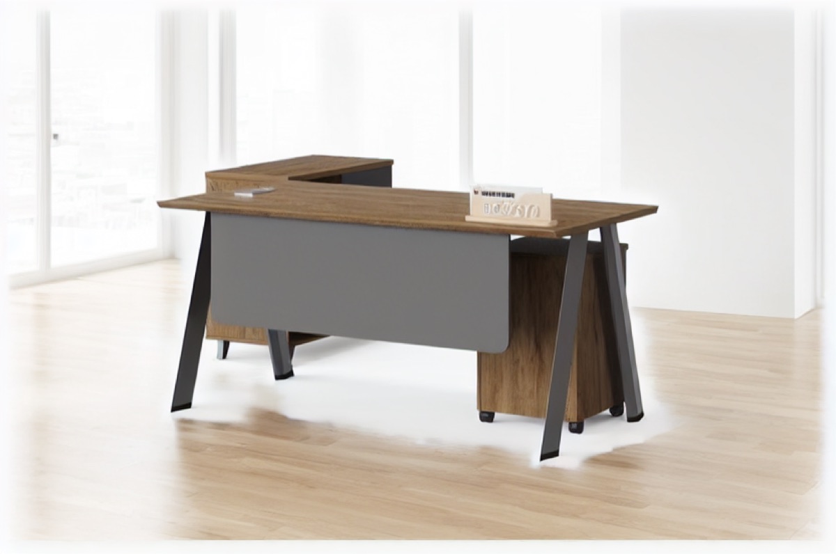 Meja Manajer L-Shape + Side Cabinet — situasi kantor
