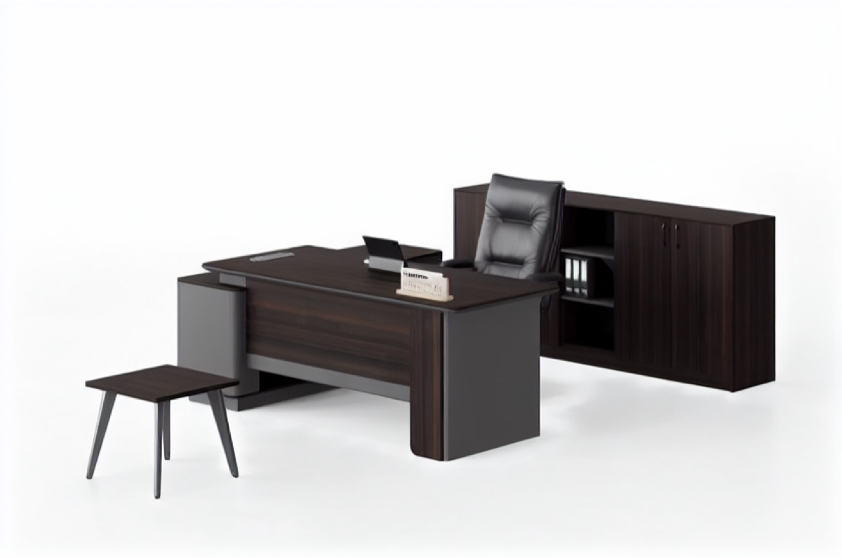 Meja Eksekutif L-Shape Modern — situasi kantor