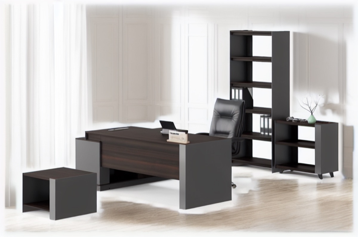 Director L-Desk + Bookshelf — office scene