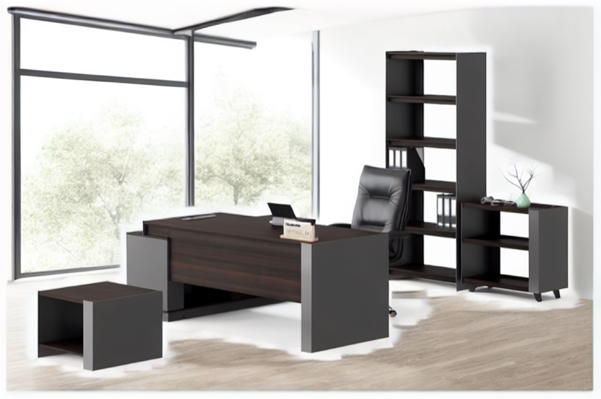 Director L-Desk + Bookshelf — office scene