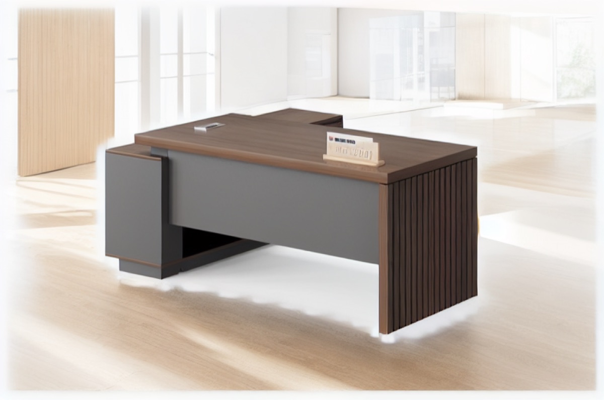 L-Shape Director Desk Slat Panel — office scene
