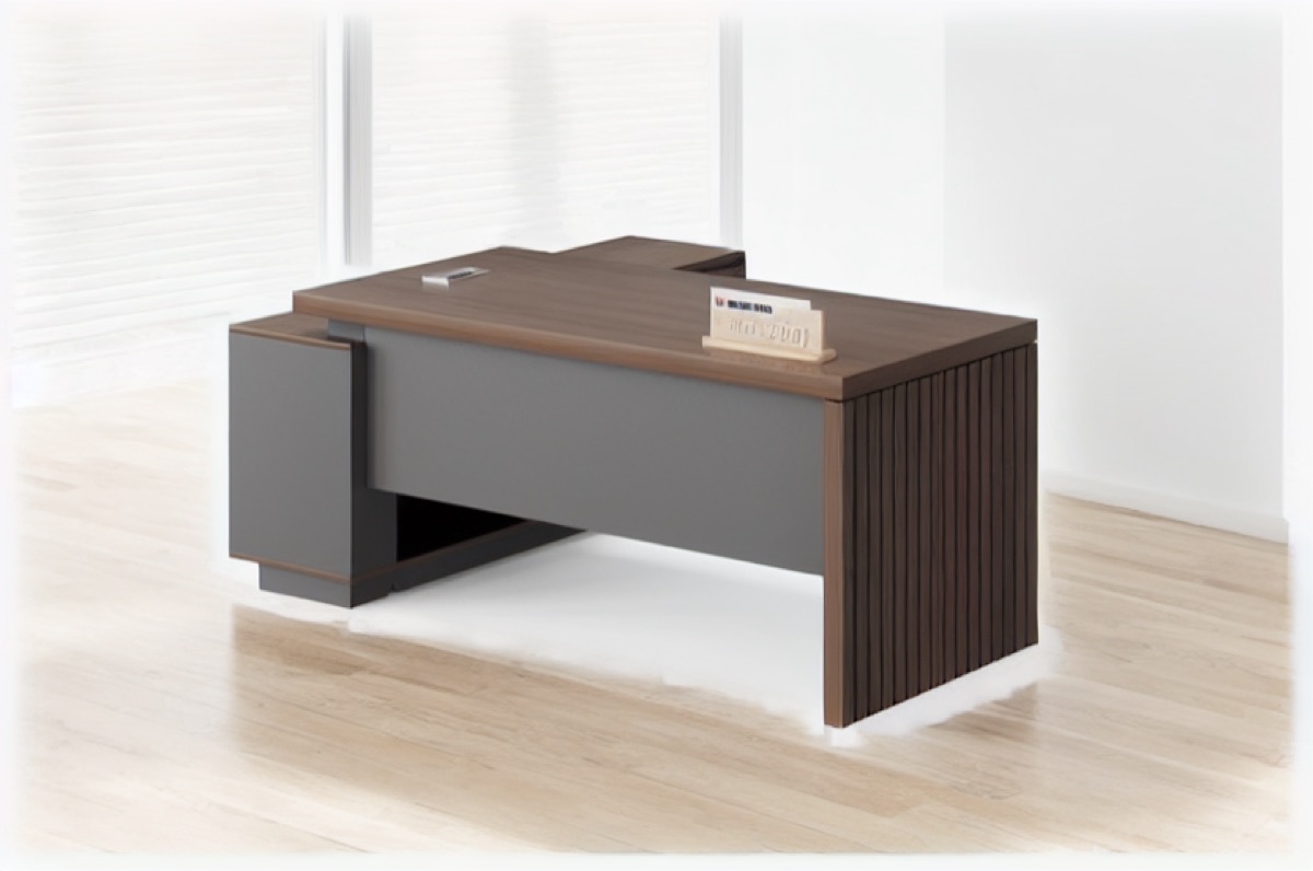 L-Shape Director Desk Slat Panel — office scene