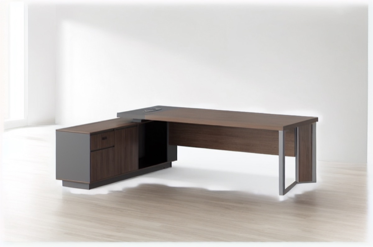 L-Shape Director Desk Metal Legs + Cabinet — office scene