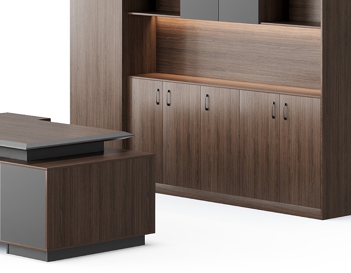 Meja Direktur L-Shape + Hutch LED — detail fitur 2