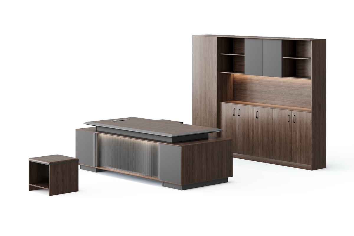 Meja Direktur L-Shape + Hutch LED — BG-2590A