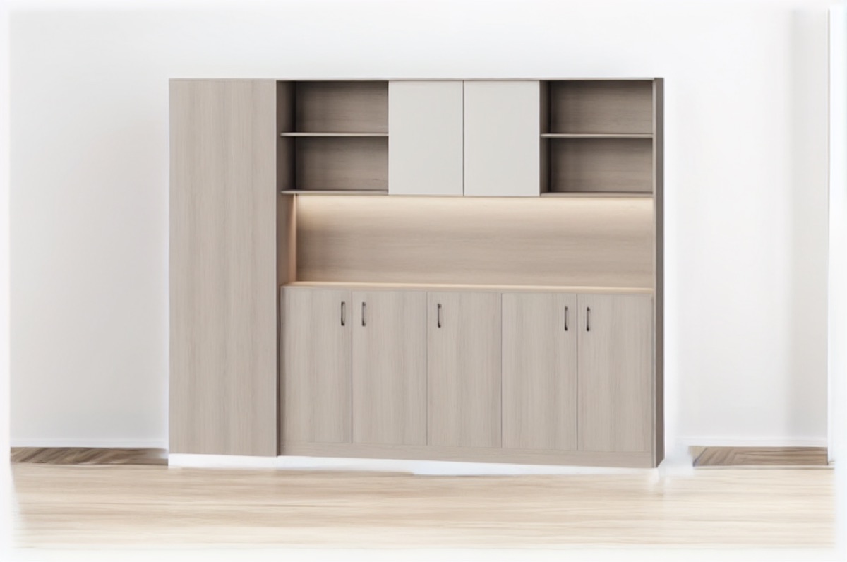 Kabinet Dinding Modular LED Oak Terang — situasi kantor