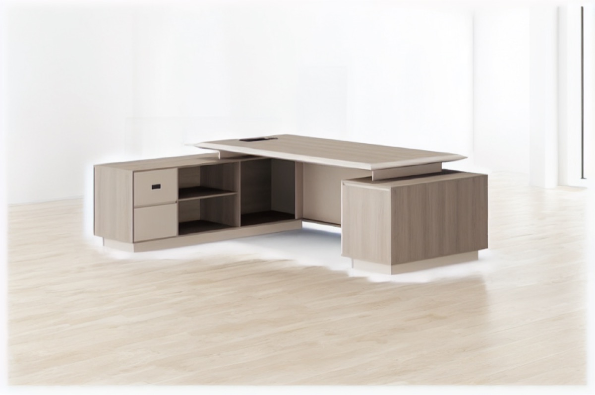 Premium L-Shape Director Desk Light Oak — office scene
