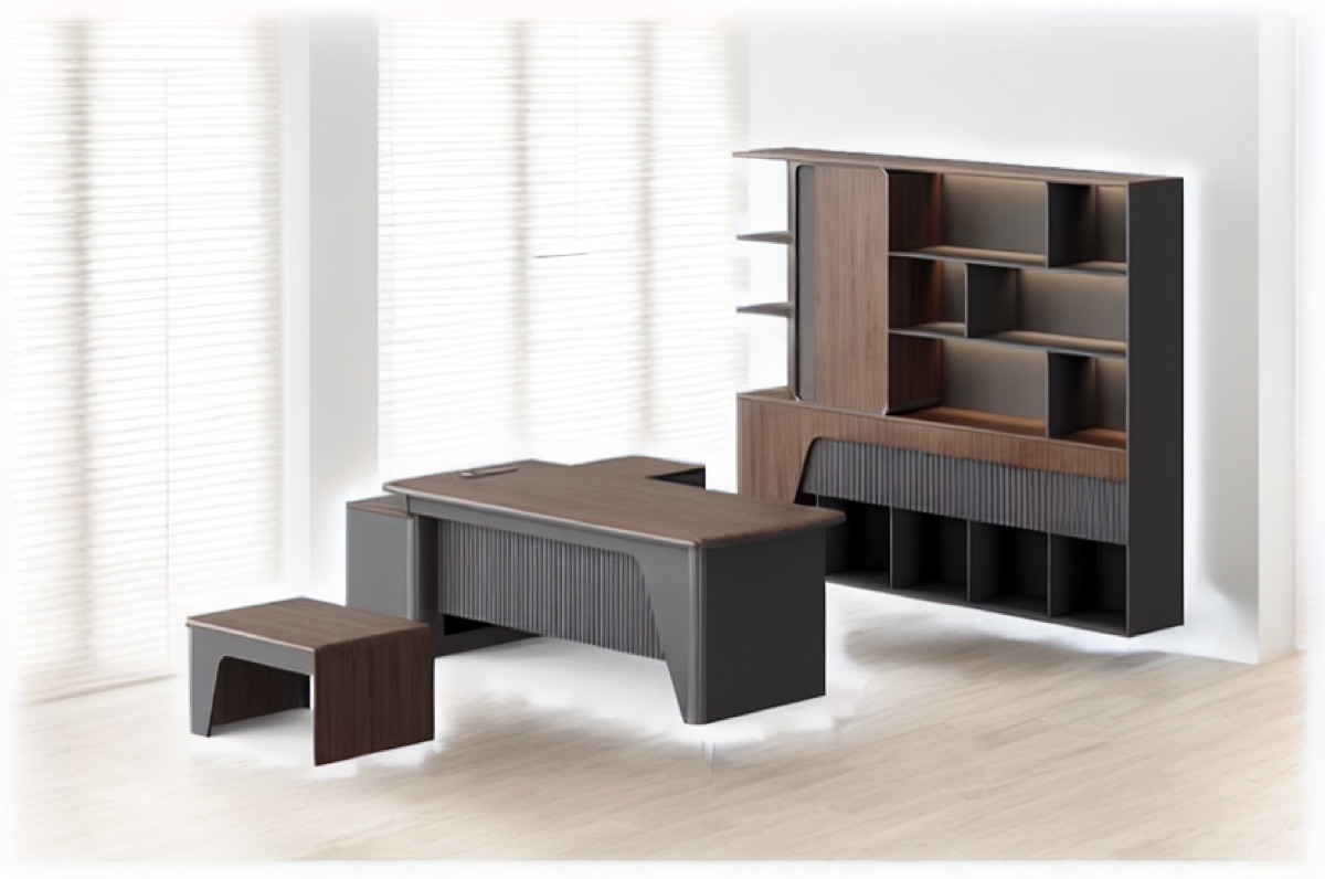 L-Shape Director Desk with Hutch — office scene