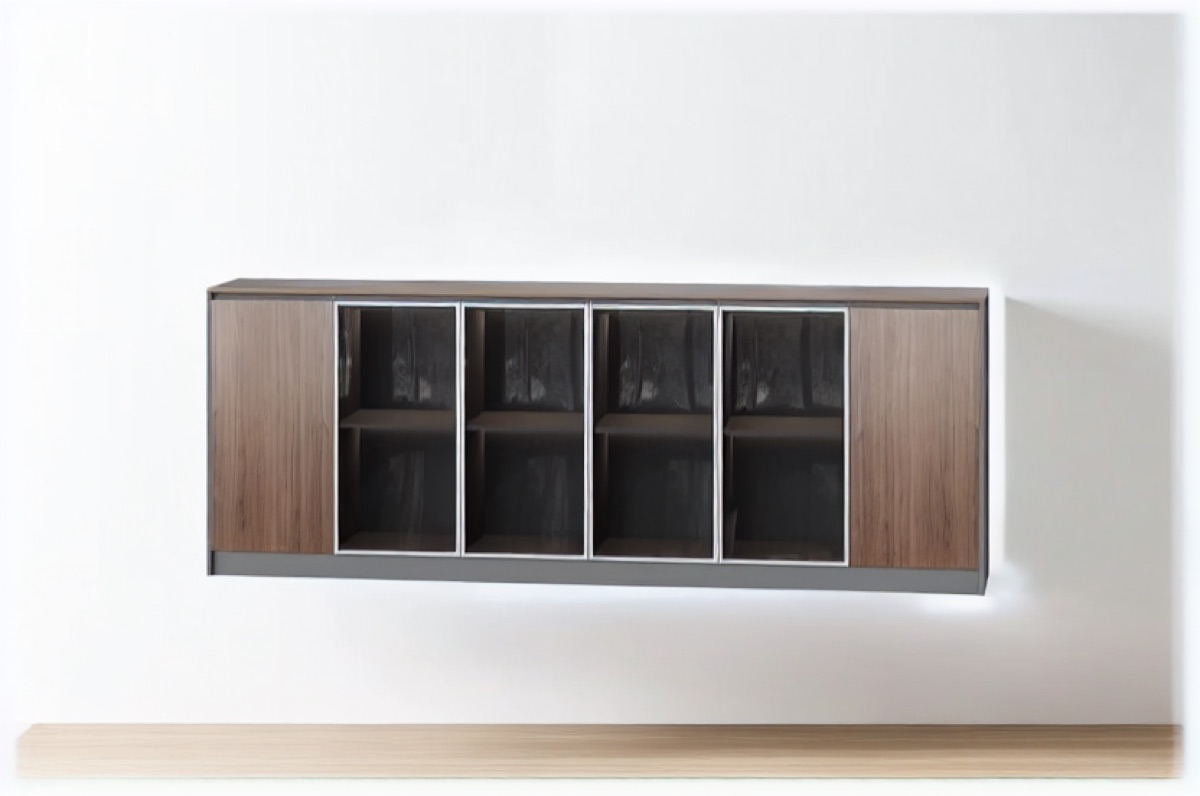 Kabinet Sisi Walnut 4 Kompartemen Kaca + 2 Pintu — situasi kantor