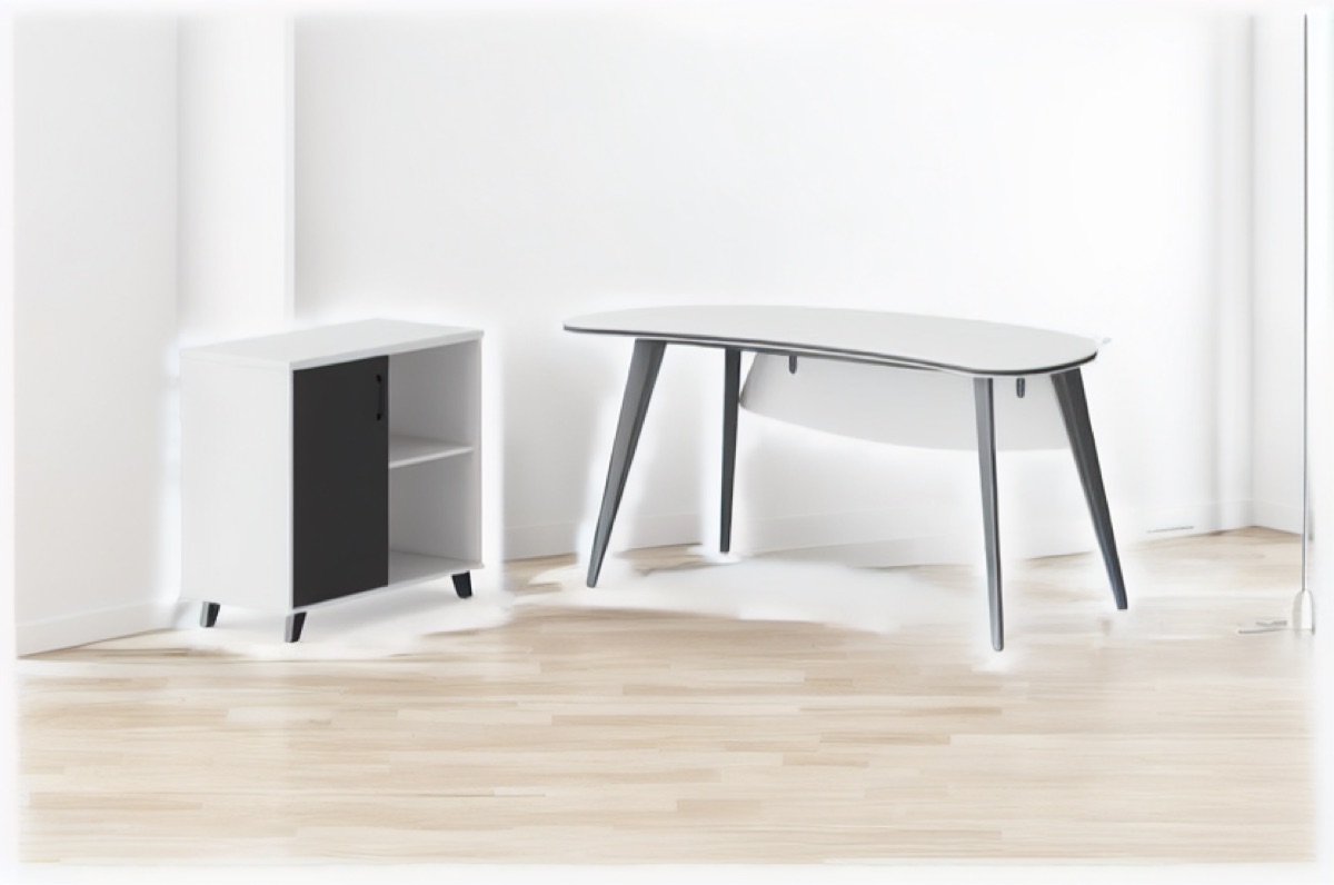 Oval Manager Desk + Side Cabinet — office scene