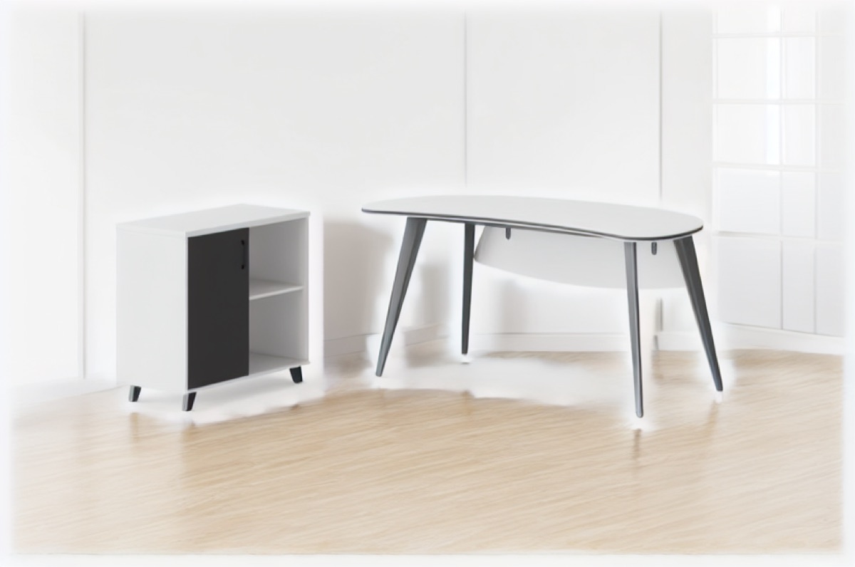 Oval Manager Desk + Side Cabinet — office scene