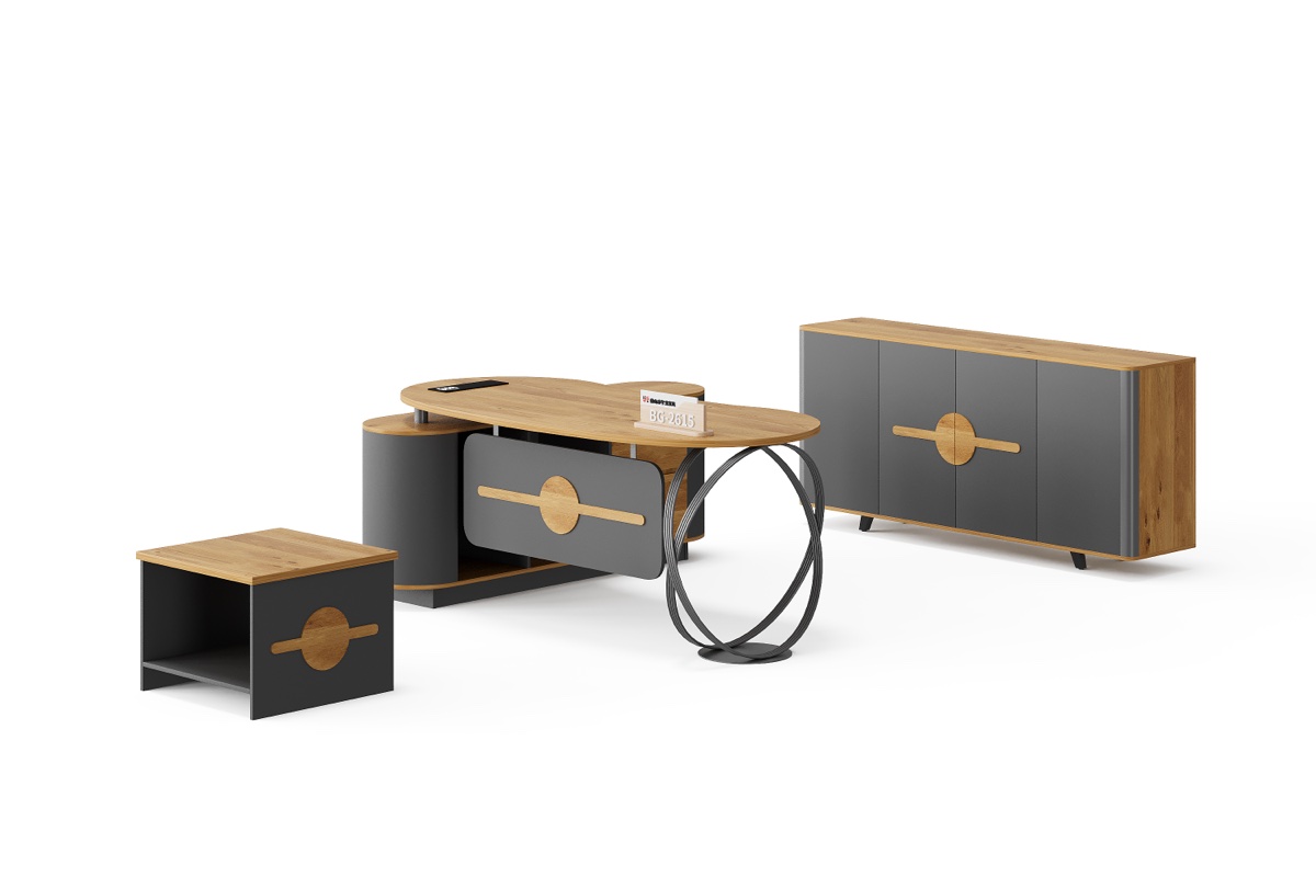Meja Eksekutif Oval + Storage Silinder — BG-2615LA