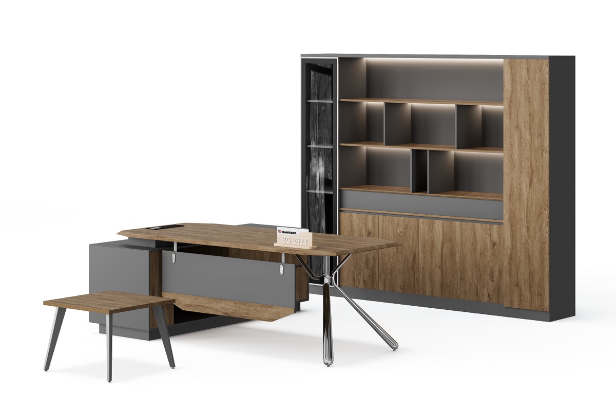 Meja Eksekutif L-Shape Kaki X + Storage — detail fitur 1