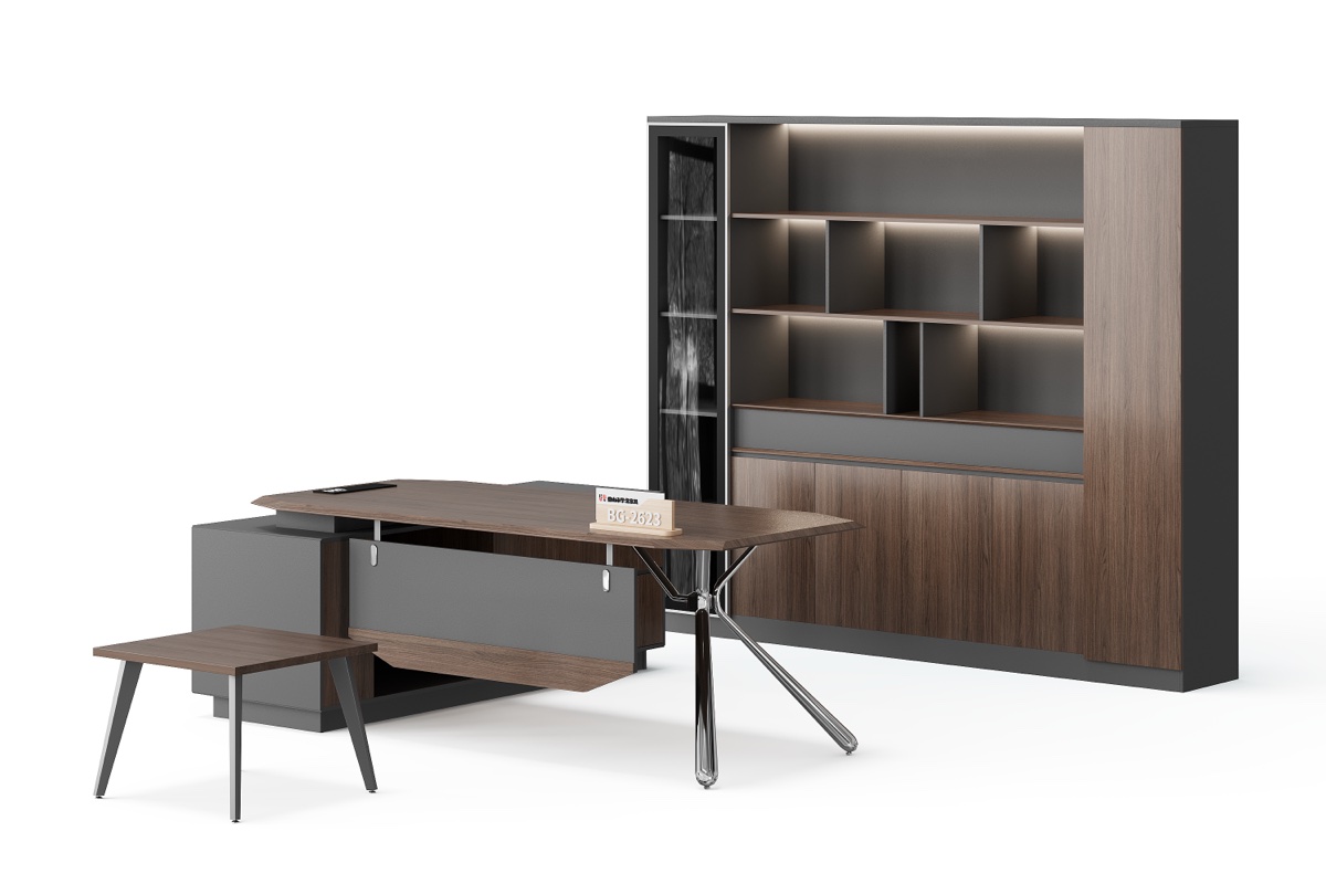 Meja Eksekutif L-Shape Kaki X + Storage — detail fitur 2