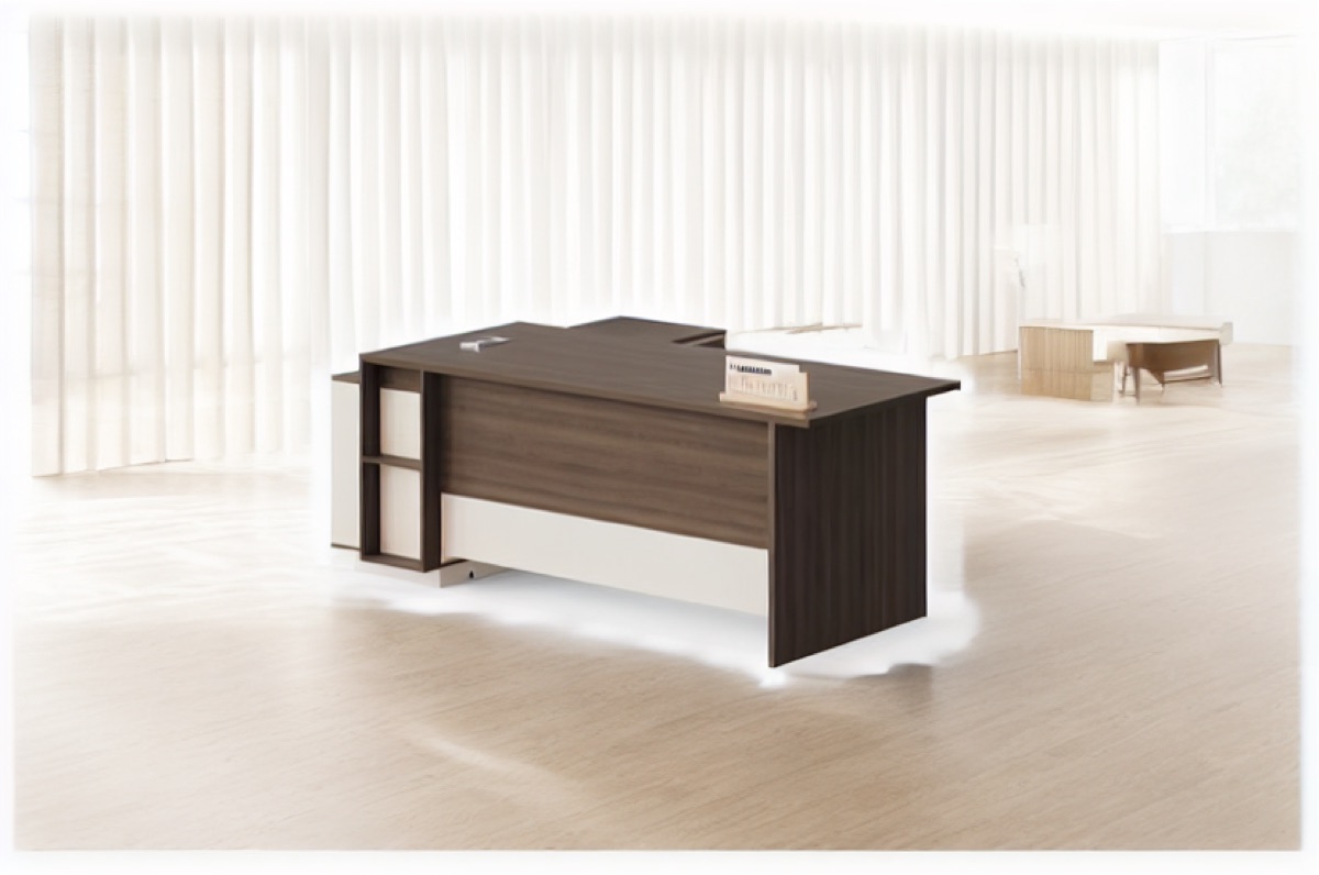 L-Shape Director Desk G28 + Open Side Shelves — office scene