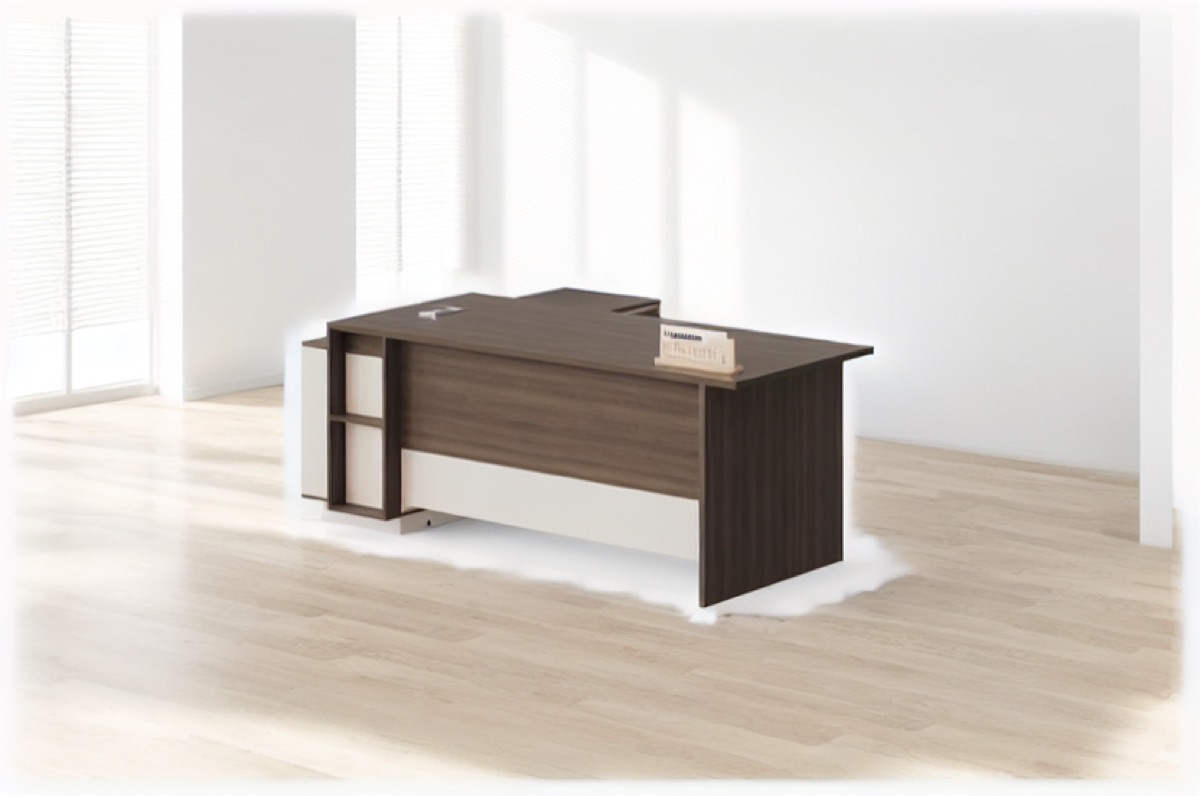 L-Shape Director Desk G28 + Open Side Shelves — office scene