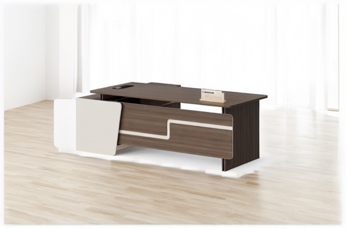 L-Shape Director Desk G28 + Decorative Panel & Drawer — office scene