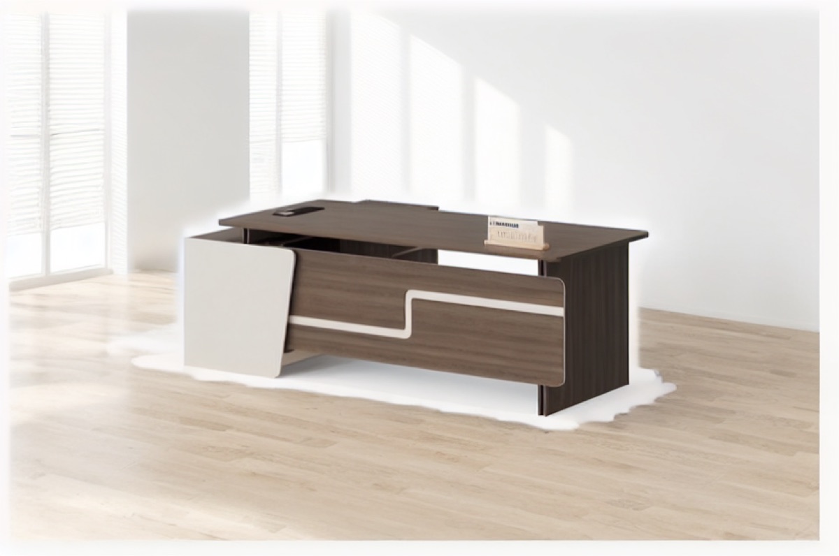 L-Shape Director Desk G28 + Decorative Panel & Drawer — office scene