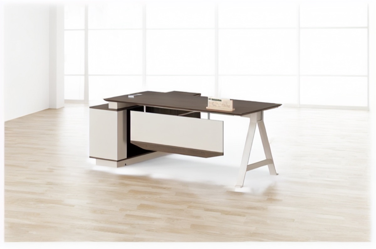 L-Shape Director Desk G28 + Cabinet & A-Frame Legs — office scene