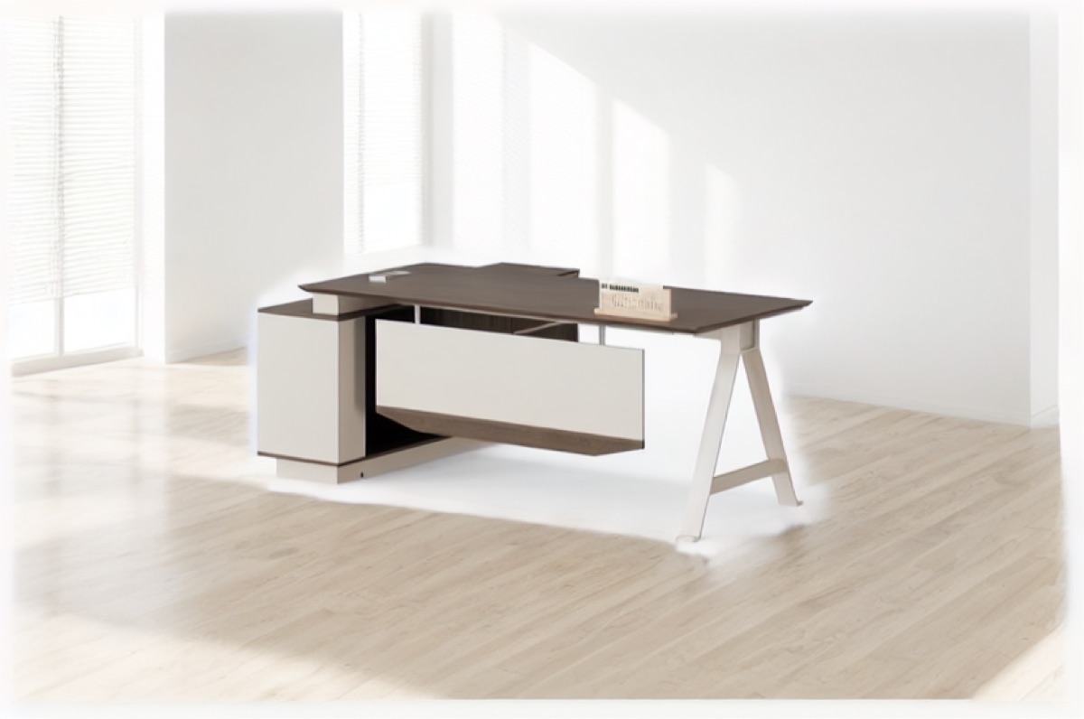 L-Shape Director Desk G28 + Cabinet & A-Frame Legs — office scene