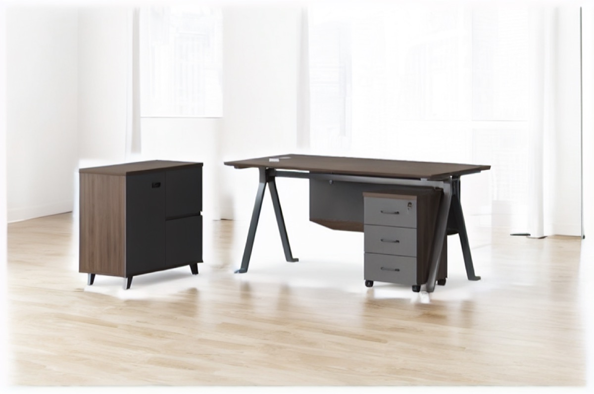 L-Shape Director Desk G28 Tapered Legs + Drawer Unit — office scene