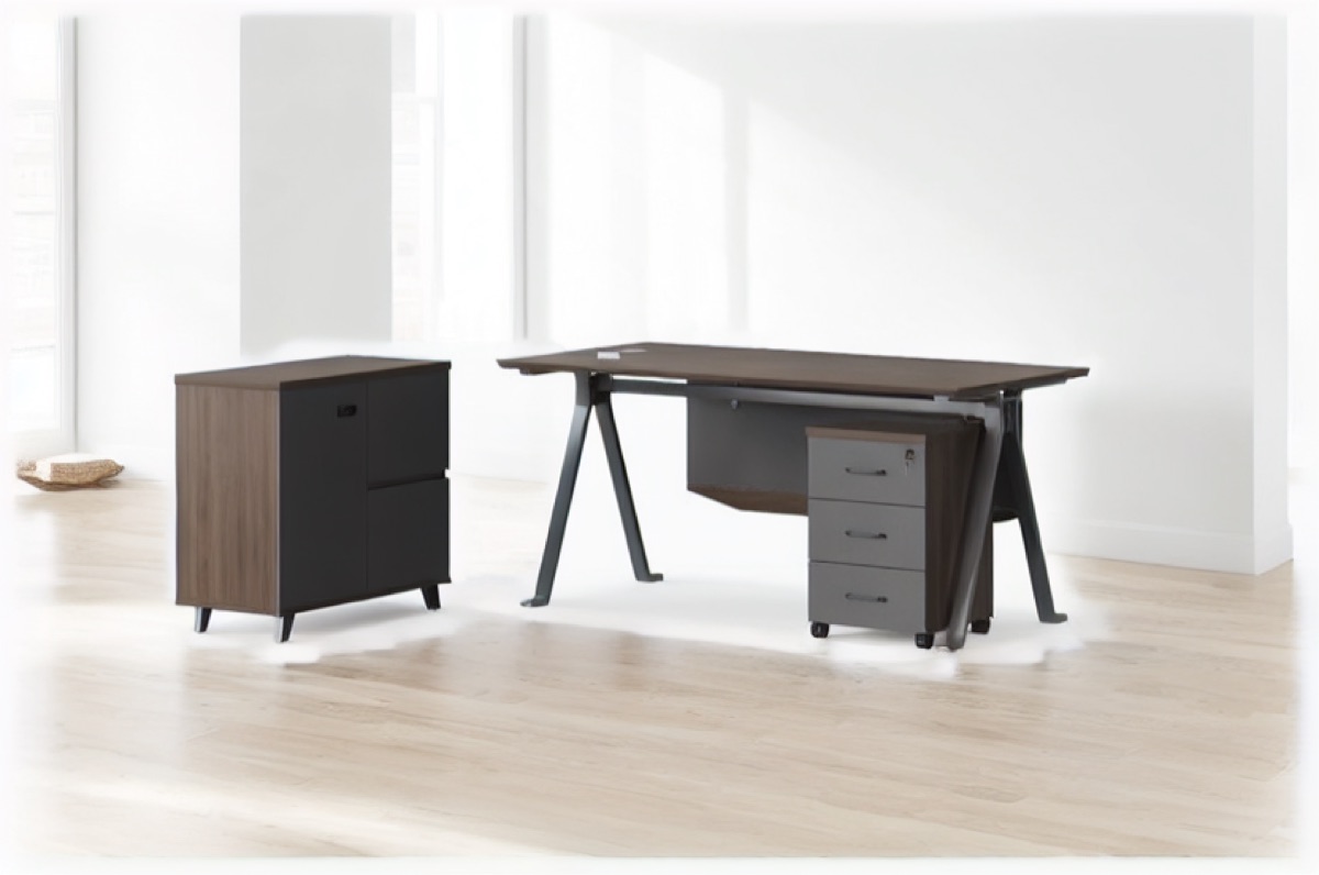 L-Shape Director Desk G28 Tapered Legs + Drawer Unit — office scene