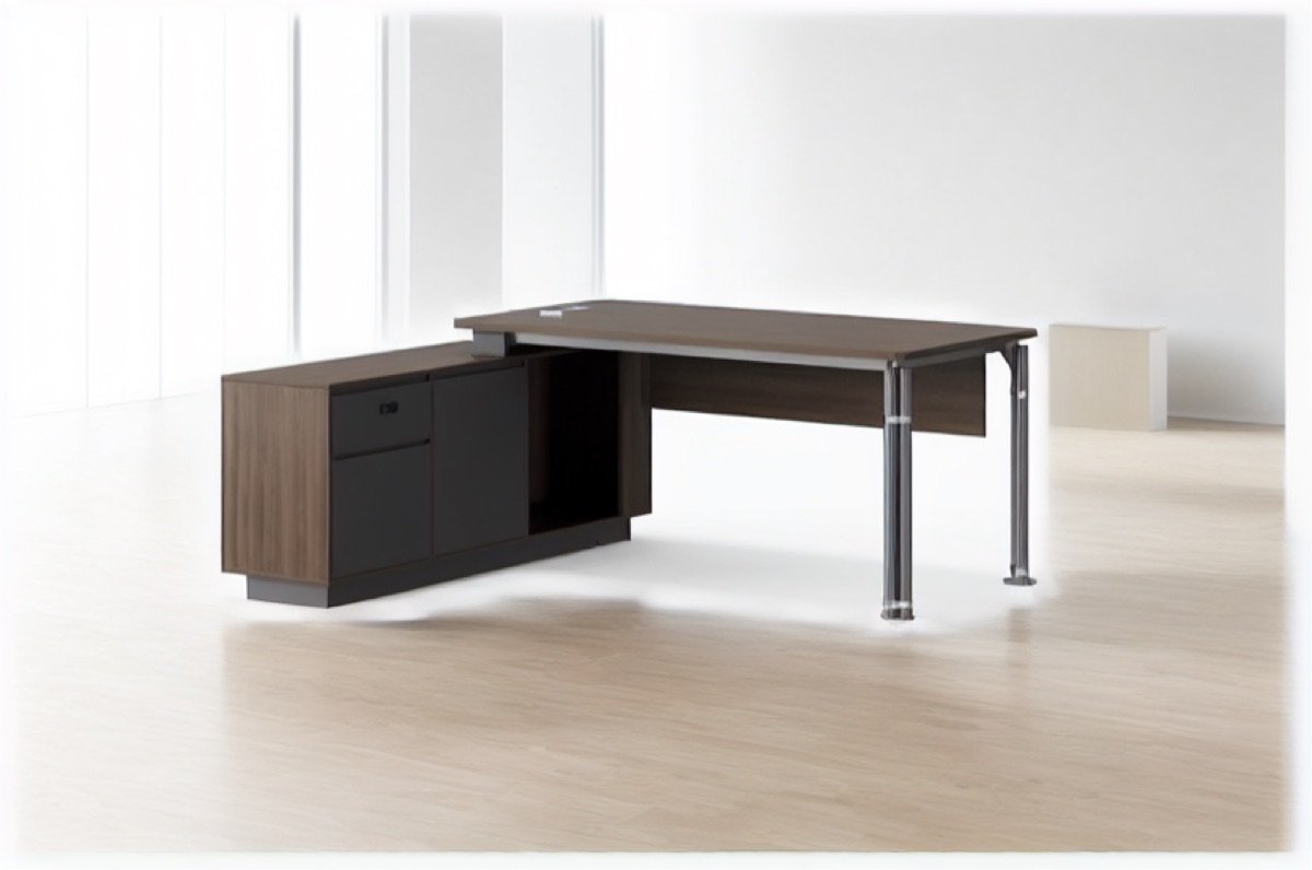 L-Shape Director Desk G28 + Drawers & Lower Shelf — office scene