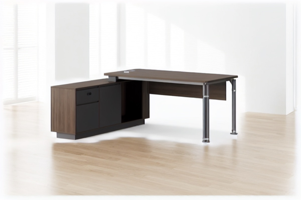 L-Shape Director Desk G28 + Drawers & Lower Shelf — office scene