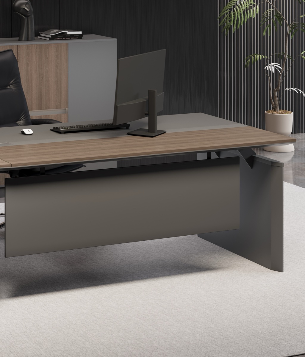 Meja Eksekutif L-Shape Blok Charcoal — detail fitur 2