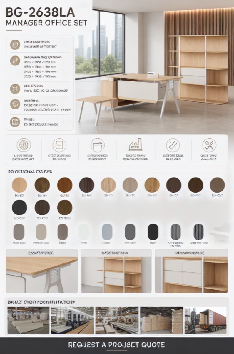 Meja Manajer L-Shape — situasi kantor