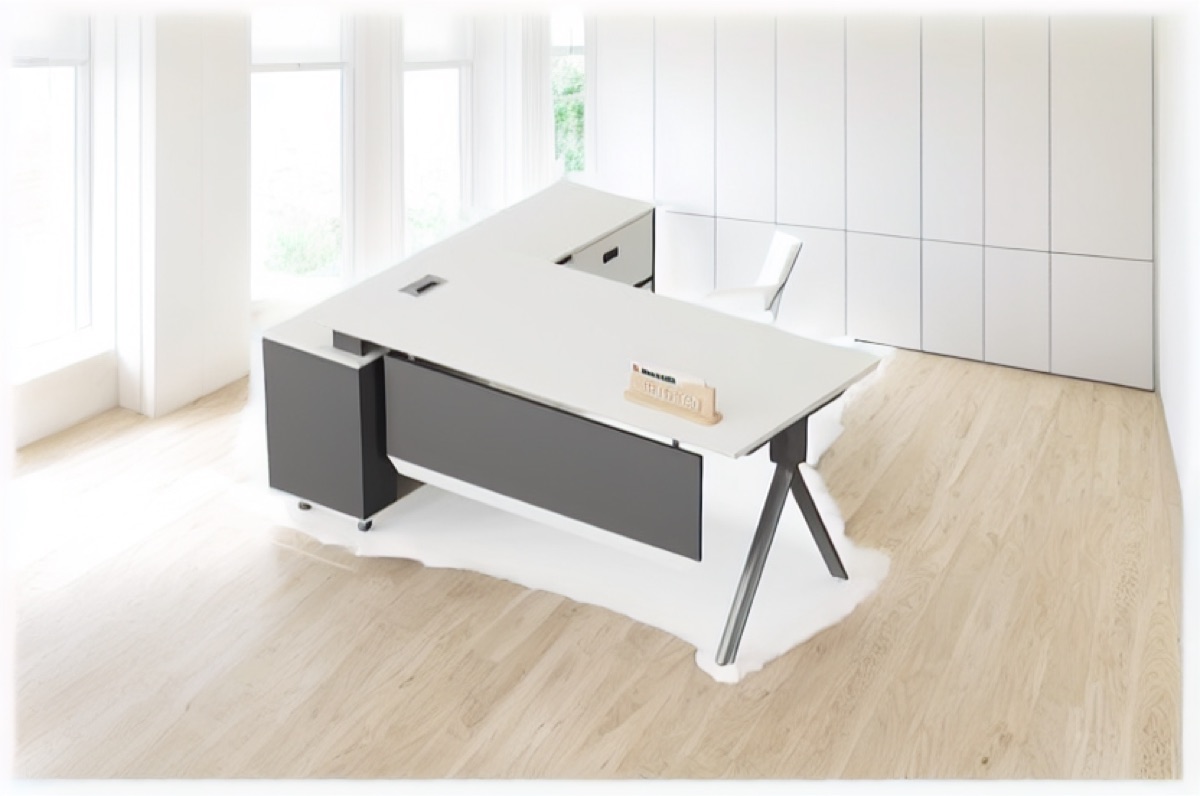 White L-Shape Director Desk — office scene