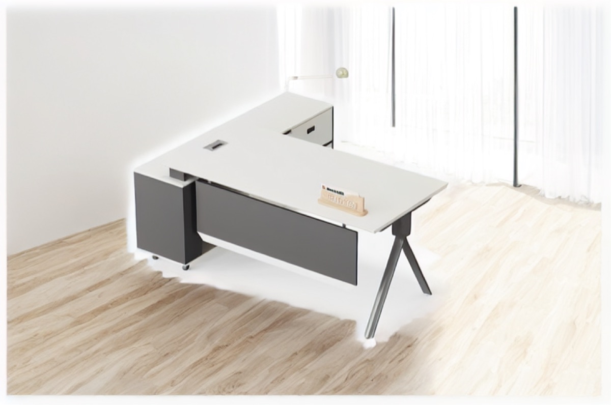 White L-Shape Director Desk — office scene