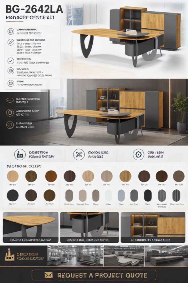Meja Manajer L-Shape — situasi kantor
